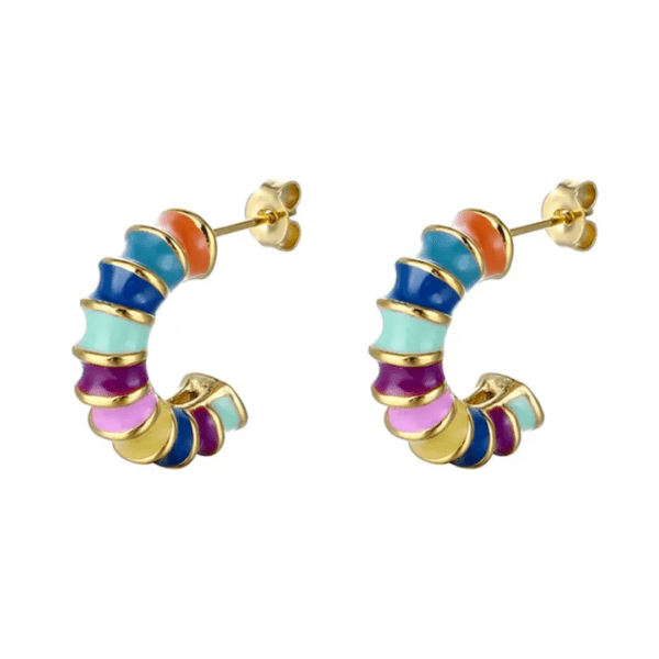 Tarnish Free Waterproof Fun Statement Colourful Jewellery 18K Gold PVD Plating Chunky Hoop Earrings