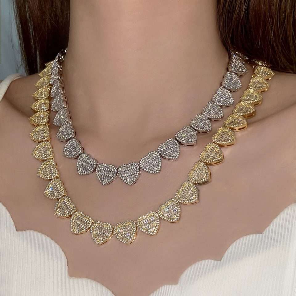 No Green Skin Showerproof Fun Jewellery Eco Brass Icy Heart Colour Bold Statement Choker Necklace