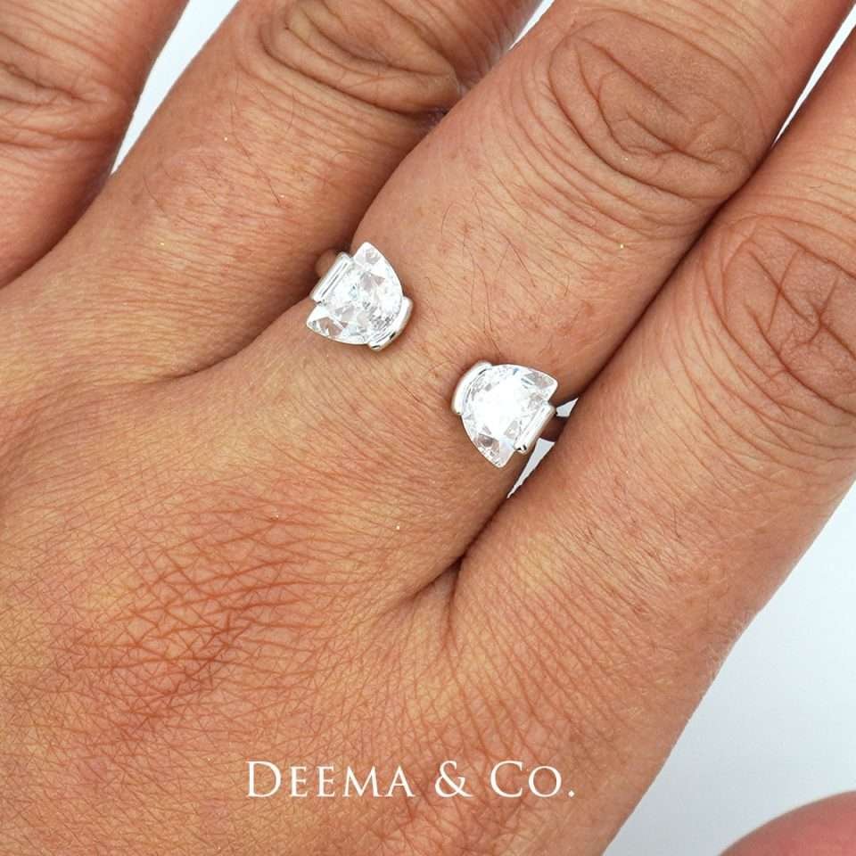 Sweatproof Water Safe Stainless Steel PVD Plating Anniversary Wedding Simple Unique Jewellery Diamond CZ Geometrika Ring