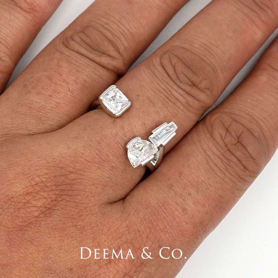 Sweatproof Water Safe Stainless Steel PVD Plating Anniversary Wedding Simple Unique Jewellery Diamond CZ Geometrika Ring