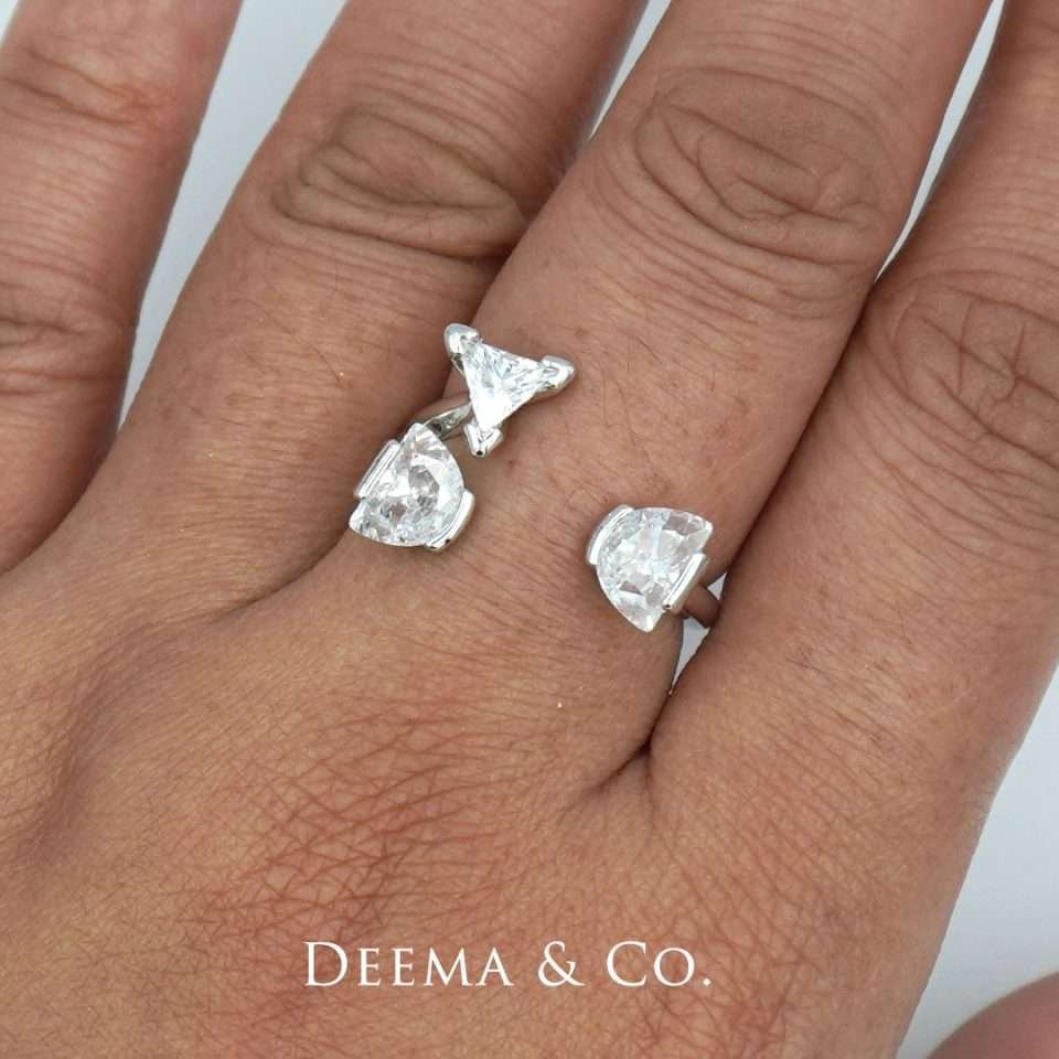 Sweatproof Water Safe Stainless Steel PVD Plating Anniversary Wedding Simple Unique Jewellery Diamond CZ Geometrika Ring