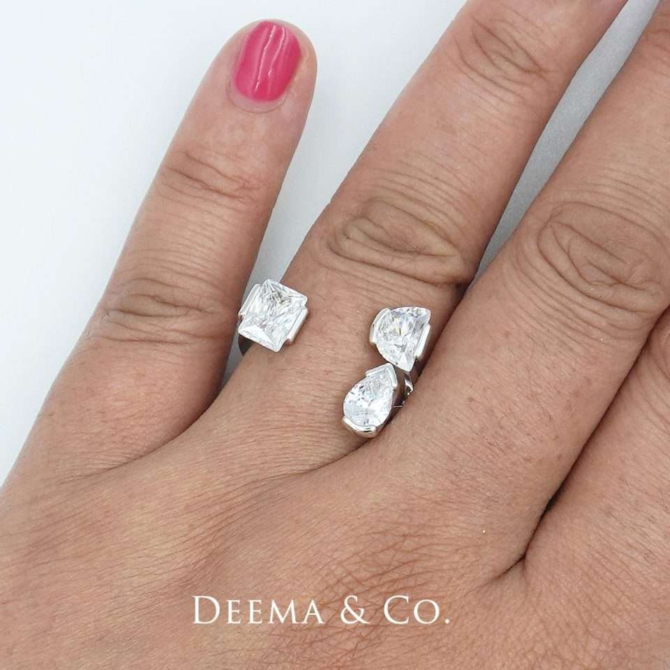Sweatproof Water Safe Stainless Steel PVD Plating Anniversary Wedding Simple Unique Jewellery Diamond CZ Geometrika Ring