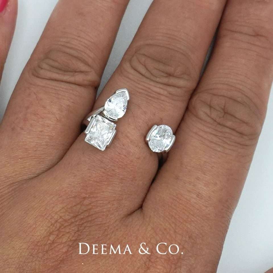 Sweatproof Water Safe Stainless Steel PVD Plating Anniversary Wedding Simple Unique Jewellery Diamond CZ Geometrika Ring