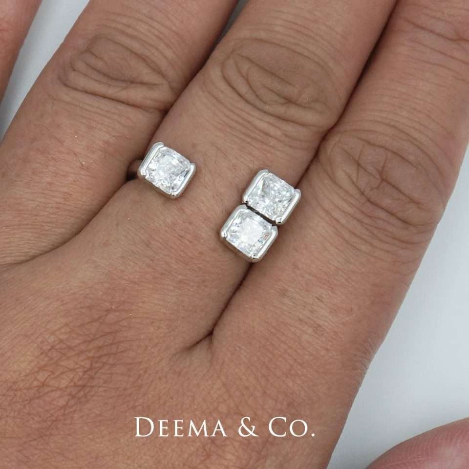 Sweatproof Water Safe Stainless Steel PVD Plating Anniversary Wedding Simple Unique Jewellery Diamond CZ Geometrika Ring