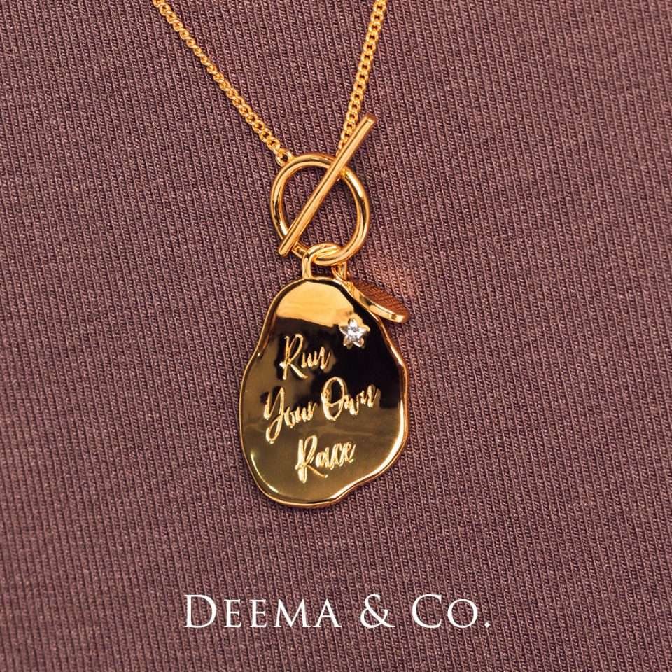 Hypoallergenic Water Safe 18K Gold PVD Plating Birthday Vacation Jewellery run your Own race OT Toggle Long Chain Necklace