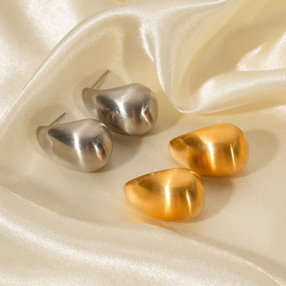 Hypoallergenic Water Safe 18K Gold PVD Plating Everyday Simple Casual Statement Jewellery Raindrop Baran Ear Studs