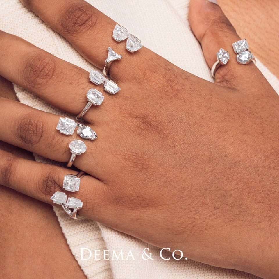 Tarnish Free Waterproof 18K Gold PVD Plating Wedding Anniversary Jewellery Shiny Diamond CZ Geometrika Ring