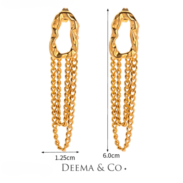 Sweatproof Water Safe Stainless Steel PVD Plating Everyday Special Occasion Statement Fun Jewellery Unique Hammered Bajoran Chain Tassel Earrings