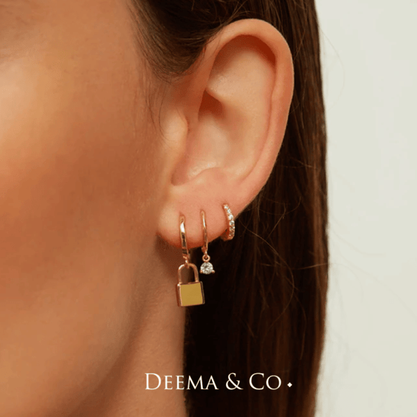 Sweatproof Water Safe Stainless Steel PVD Plating Everyday Statement Fun Bold Jewellery Sera Lock huggies Earrings