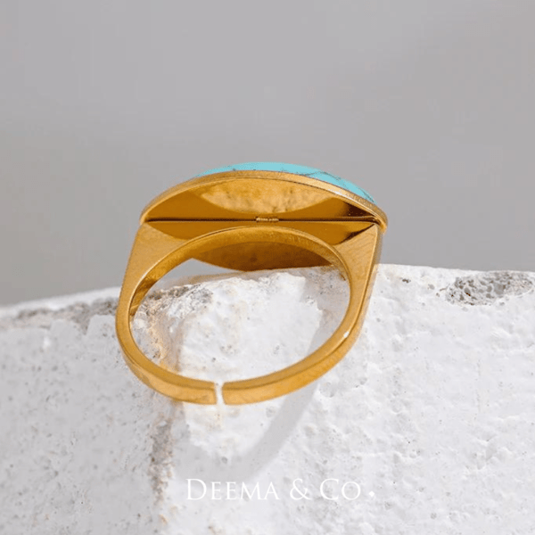 No Green Skin Showerproof Stainless Steel Birthday Everyday Wedding Party Bold Statement Jewellery Turquoise Takoizu Adjustable Chunky Ring