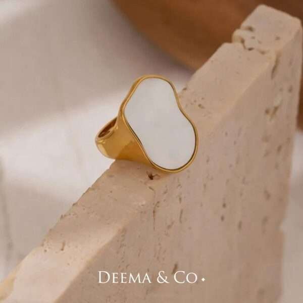 Sweatproof Water Safe Stainless Steel PVD Plating Everyday Birthday Anniversary Fun Jewellery Pearl Irregular Chunky Ring