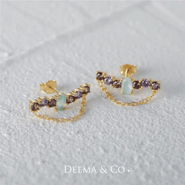 Sweatproof Water Safe Stainless Steel PVD Plating Wedding anniversary Birthday Elegant Statement Bold Colourful Jewellery Amazonite Gemstone CZ Shara Ear Studs