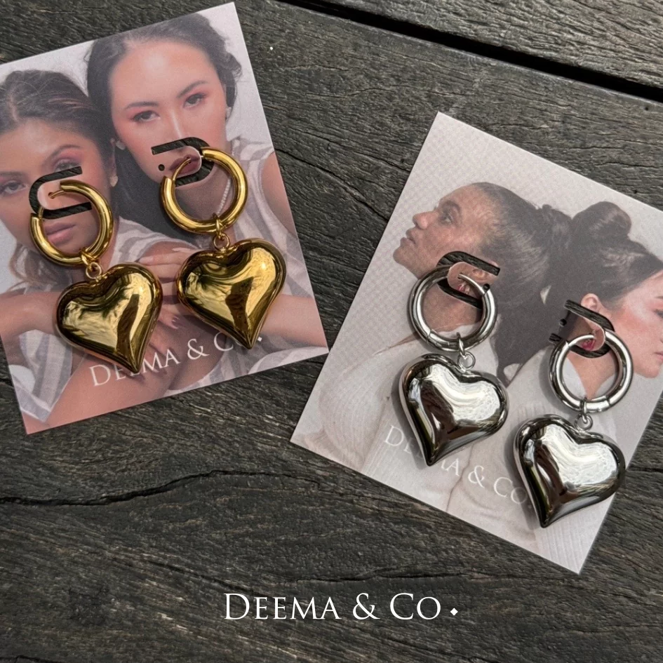 Tarnish Free Waterproof 18K Gold PVD Plating Valentines Day Unique Girly Cute Jewellery Heart Love Huggies Earrings