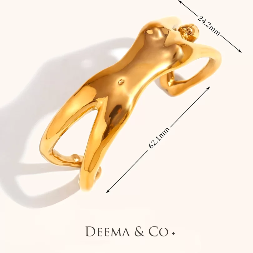 No Green Skin Showerproof Stainless Steel Everyday Unique Statement Jewellery Gold Cuff Bangle