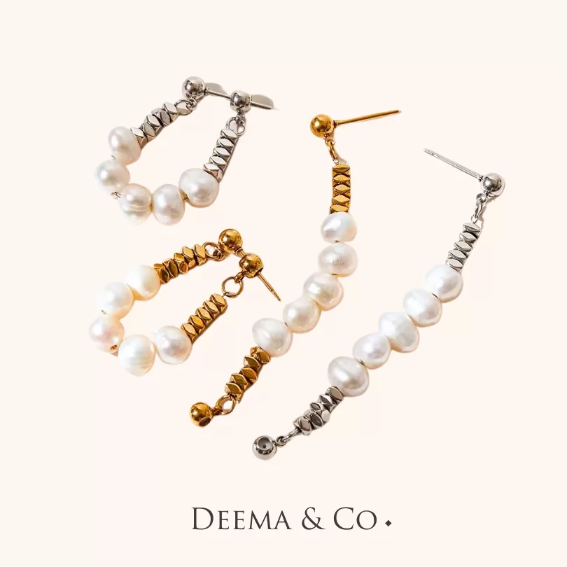 No Green Skin Showerproof Stainless Steel Beach Vacation Unique Everyday Jewellery Pearl Dangling Earrings