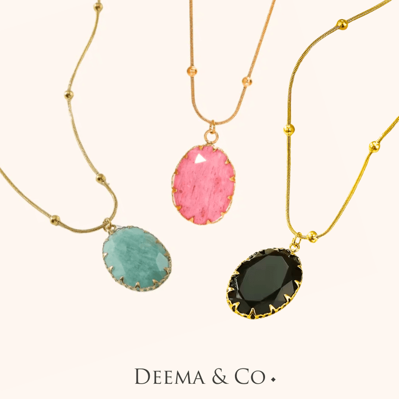 Metanoia Oval Greek - All 3 colours Agate, Amazonite, Rhodochrosite Gemstones Necklace