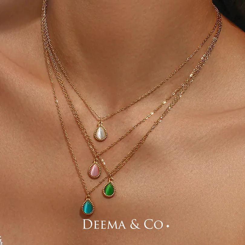 Sweatproof Water Safe Stainless Steel PVD Plating Everyday Fun Girly Dainty Jewellery Gemstone Long Chain Dainty Necklace