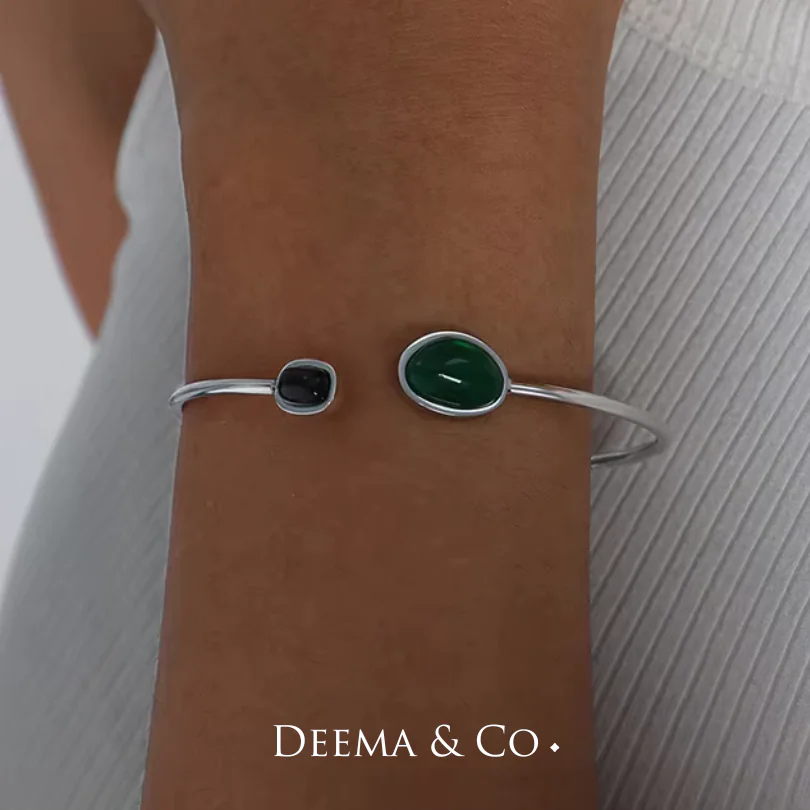 testa di serpente onyx agate flexible bangle – silver model