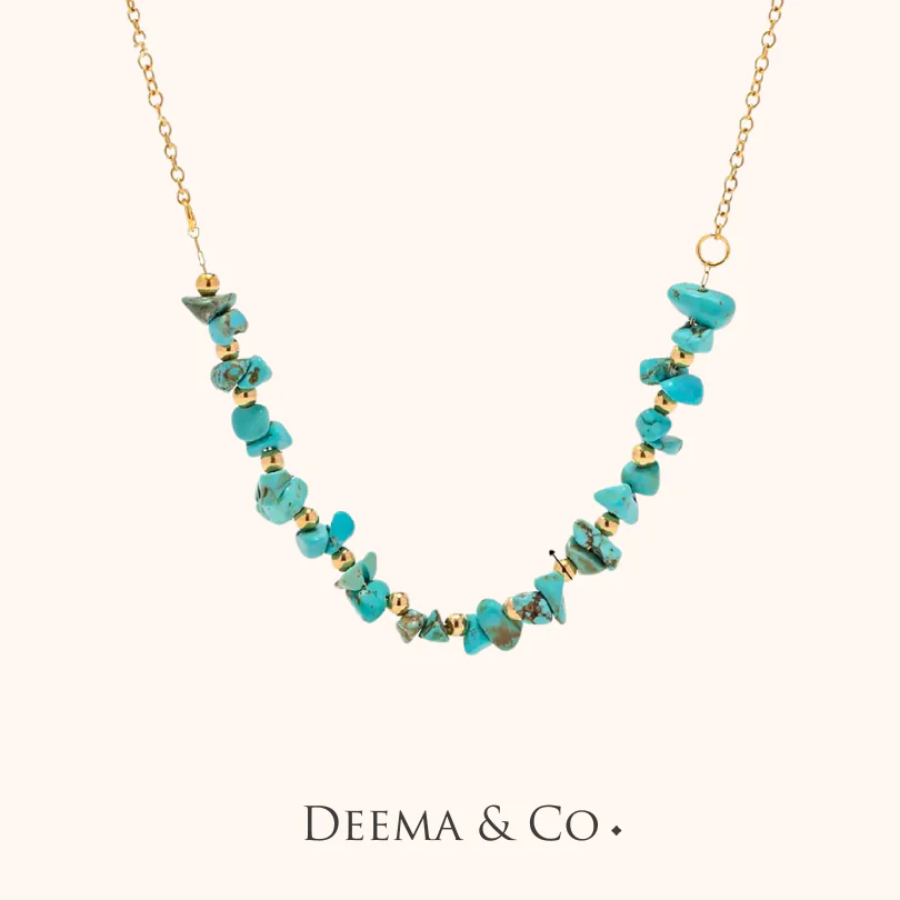 Hypoallergenic Water Safe 18K Gold PVD Plating Everyday Special Occasion Fun Unique Jewellery Bead Turquoise Layering Long Necklace
