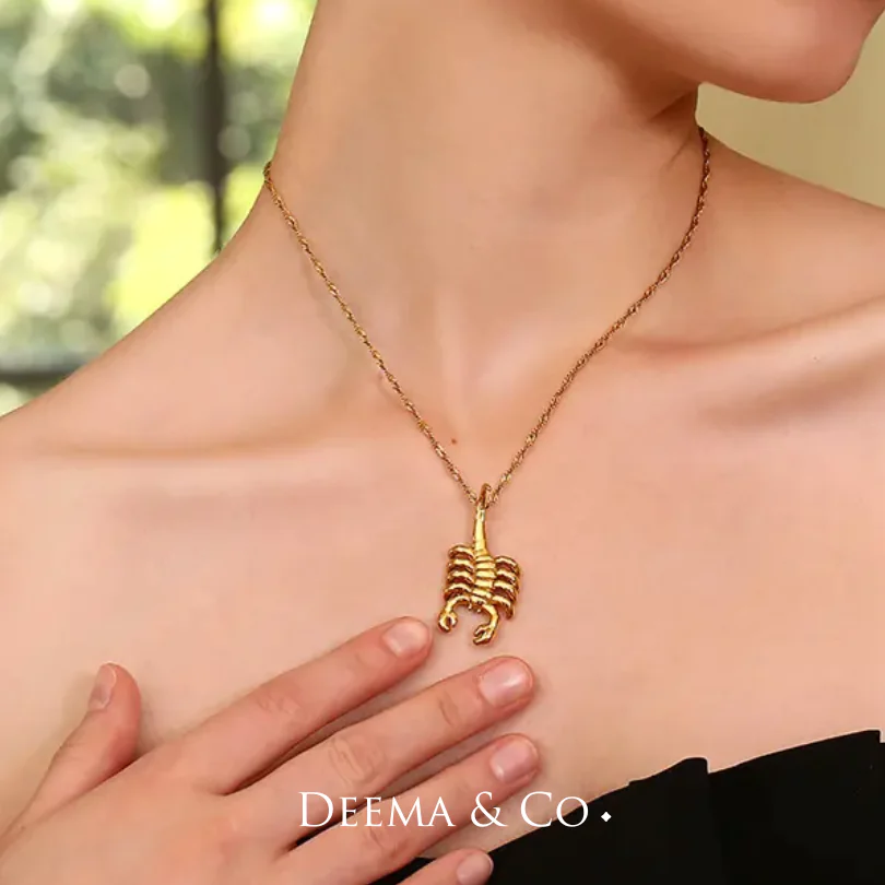No Green Skin Showerproof Stainless Steel Everyday Unique Fun Statement Animal Jewellery Zodiac Scorpion Gold and Silver Necklace Ear Studs Jewellery Set