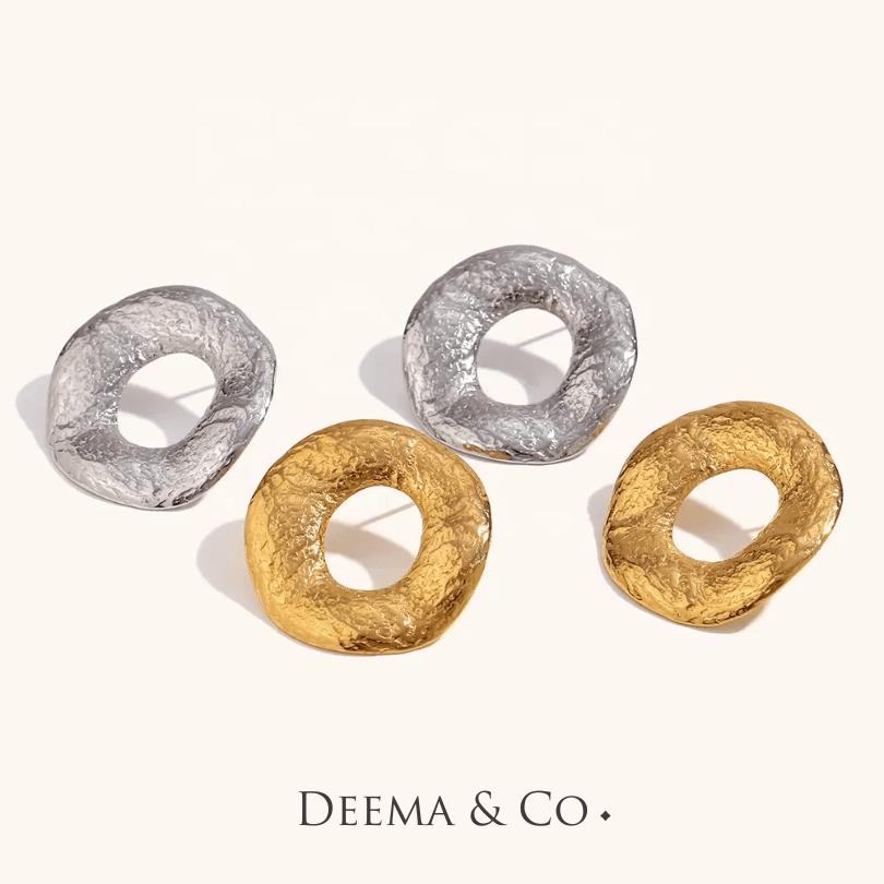 Showerproof Water Safe 18K Gold PVD Plating Hammered Textured Statement Earrings
