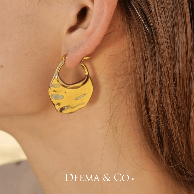 No Green Skin Waterproof Stainless Steel Simple and Textured Flat Hoop Earrings