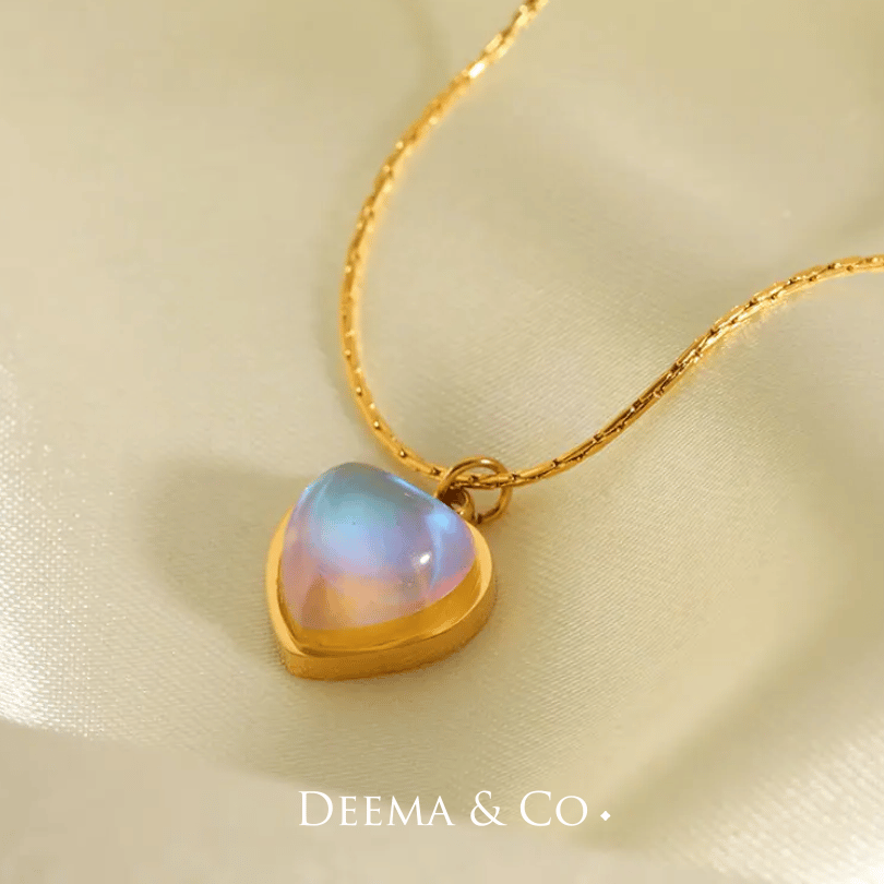 18K Gold PVD Plating Stainless Steel Dainty Necklace with Moonstone Natural Gemstone