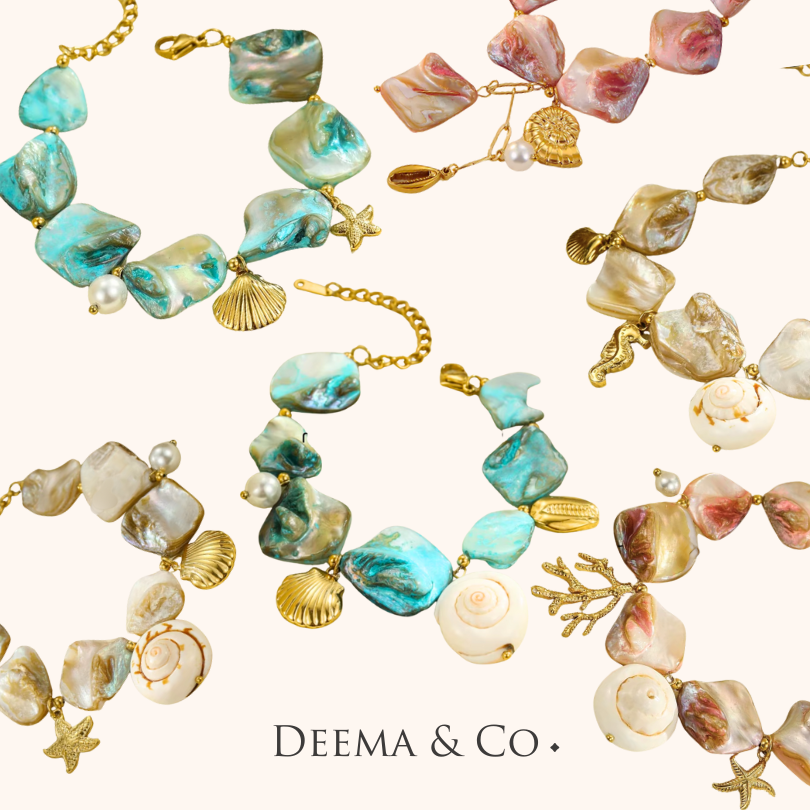 Blue, Pink, Beige Derya Shell Necklaces - waterproof tarnish free and hypoallergenic Bracelet