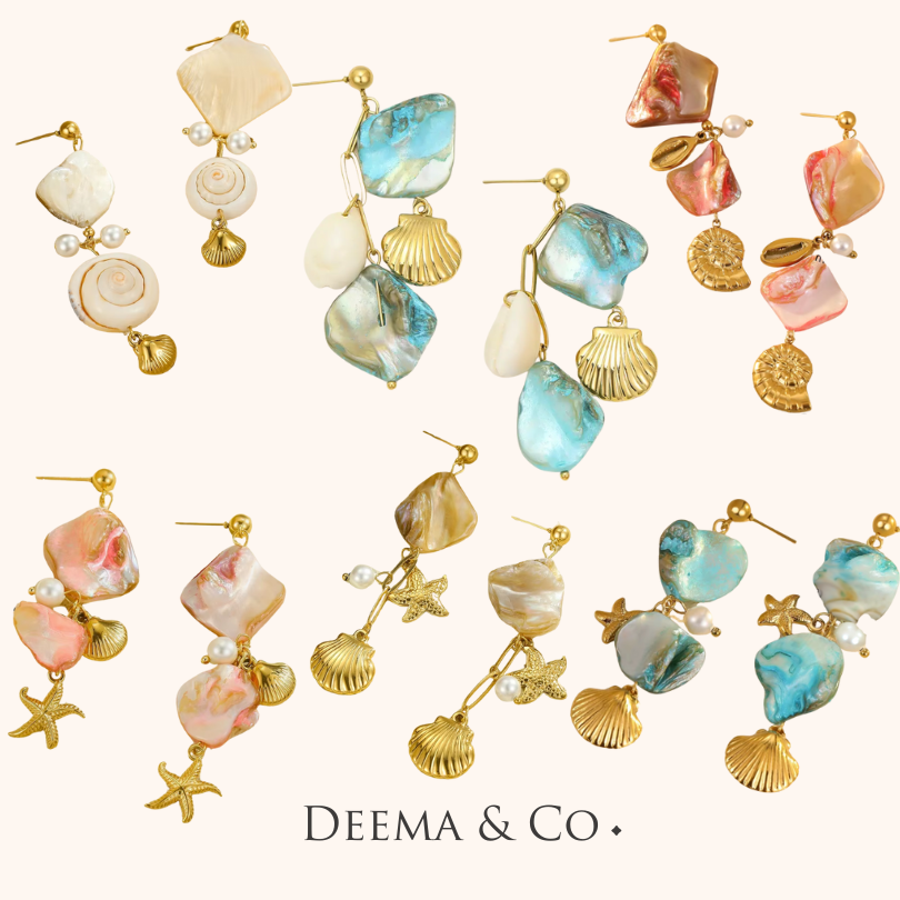 Blue, Pink, Beige Derya Shell Necklaces - waterproof tarnish free and hypoallergenic Earrings