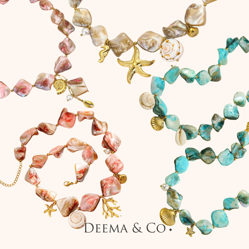 Blue, Pink, Beige Derya Shell Necklaces - waterproof tarnish free and hypoallergenic Necklace
