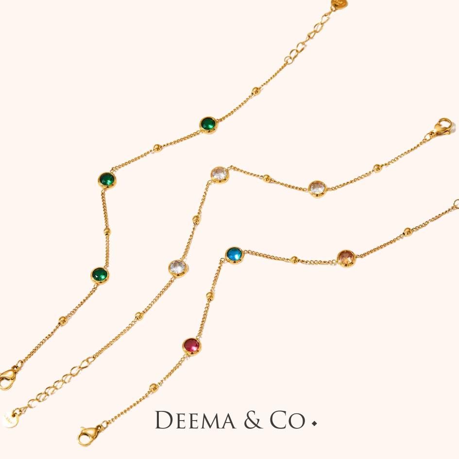 18K Gold and Platinum Plated Waterproof Dainty CZ Anklet Measurements
