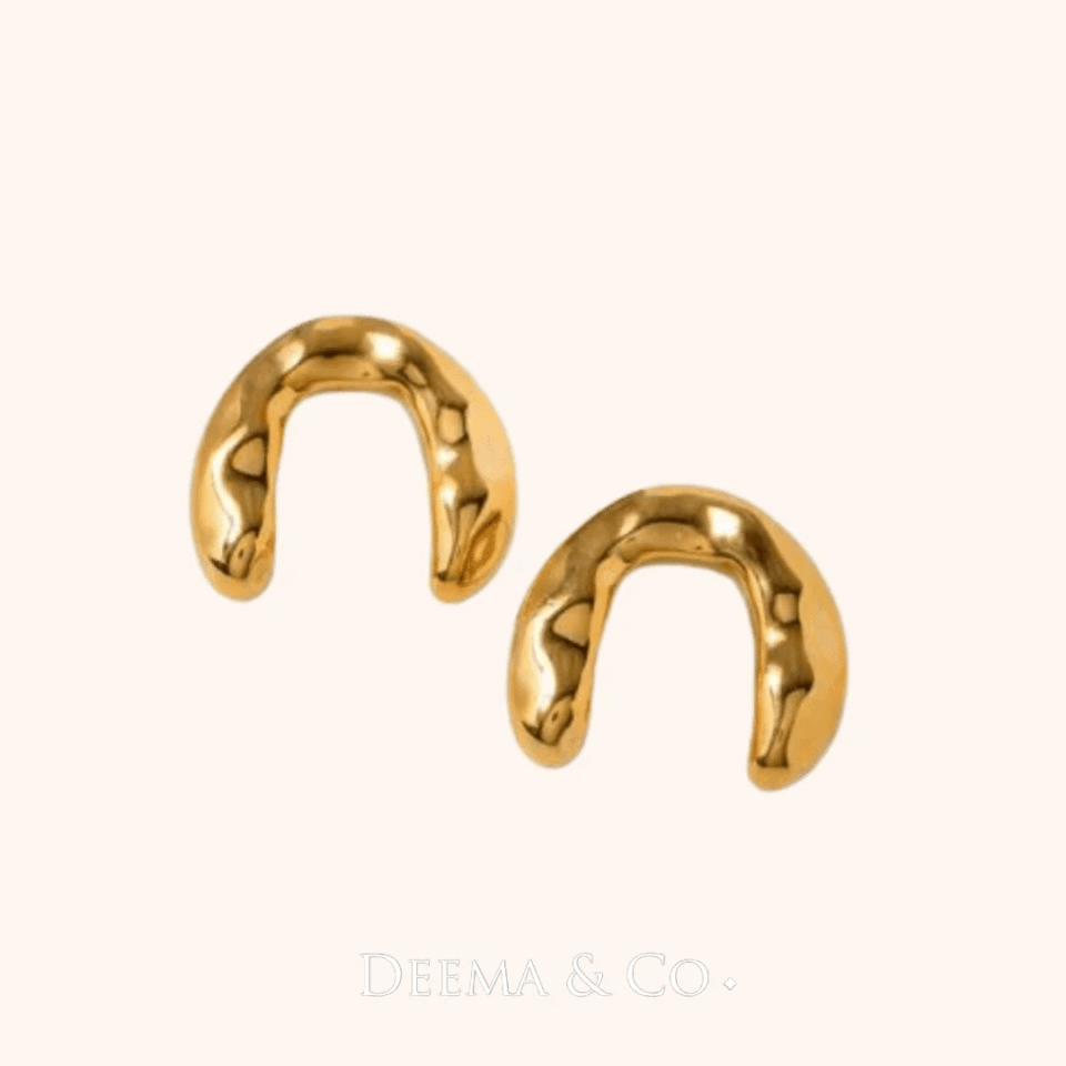 Water safe hypoallergenic tarnish-free statement jewellery stainless steel horsebit gold earrings