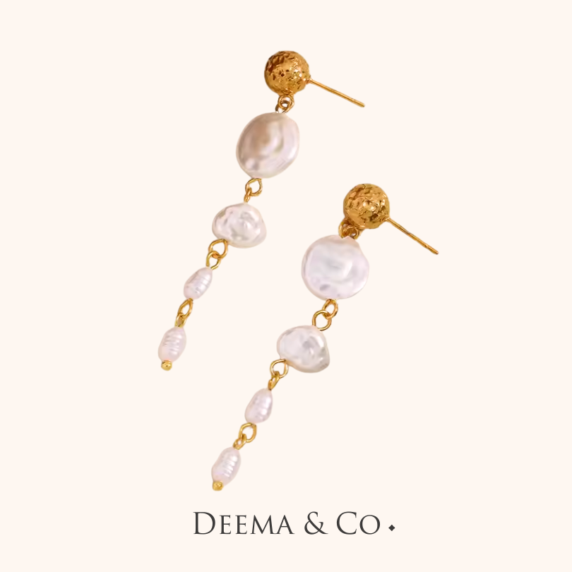 Mette Natural Freshwater Baroque Pearl Dangling Earrings - Waterproof