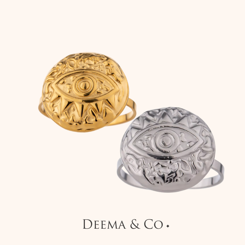 Nazar Evil Eye Coin Adjustable Ring - Hypoallergenic Waterproof Tarnish Free Ring