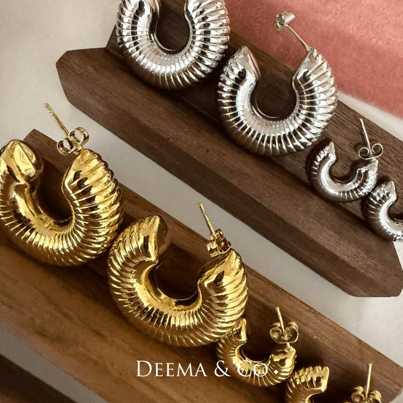 18K PVD Gold Plated, Stainless steel Earrings Ear Hoops - Naga Layer Original Size and Mini Size Hoops