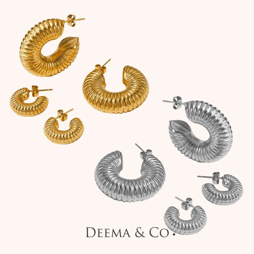 18K PVD Gold Plated, Stainless steel Earrings Ear Hoops - Naga Layer Original Size and Mini Size Hoops