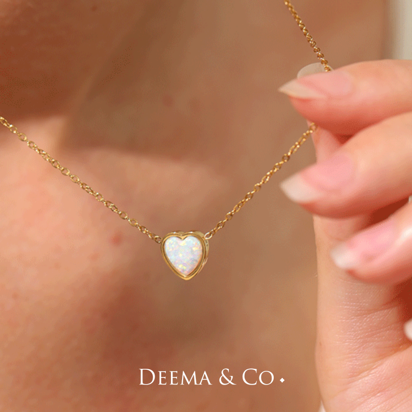 DIL FIRE OPAL GEMSTONE DAINTY NECKLACE - Waterproof Dainty Necklace for every day wear