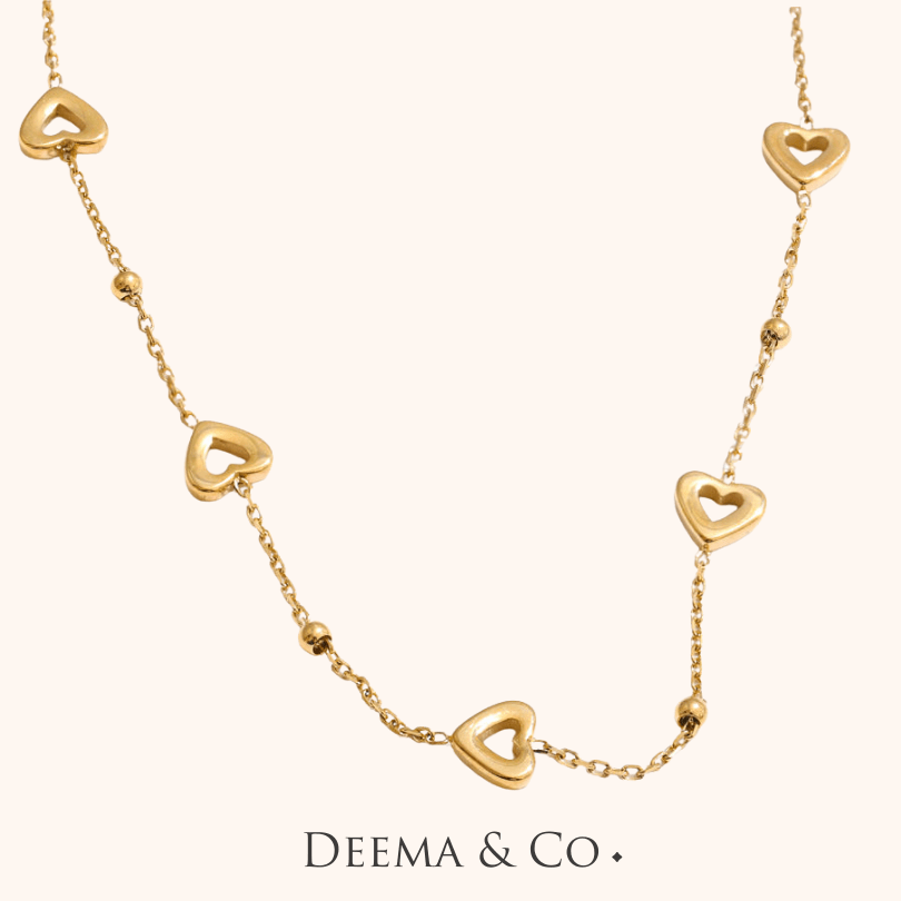 Dilara Dainty Necklace Bracelet Set - heart shape dainty jewellery waterproof