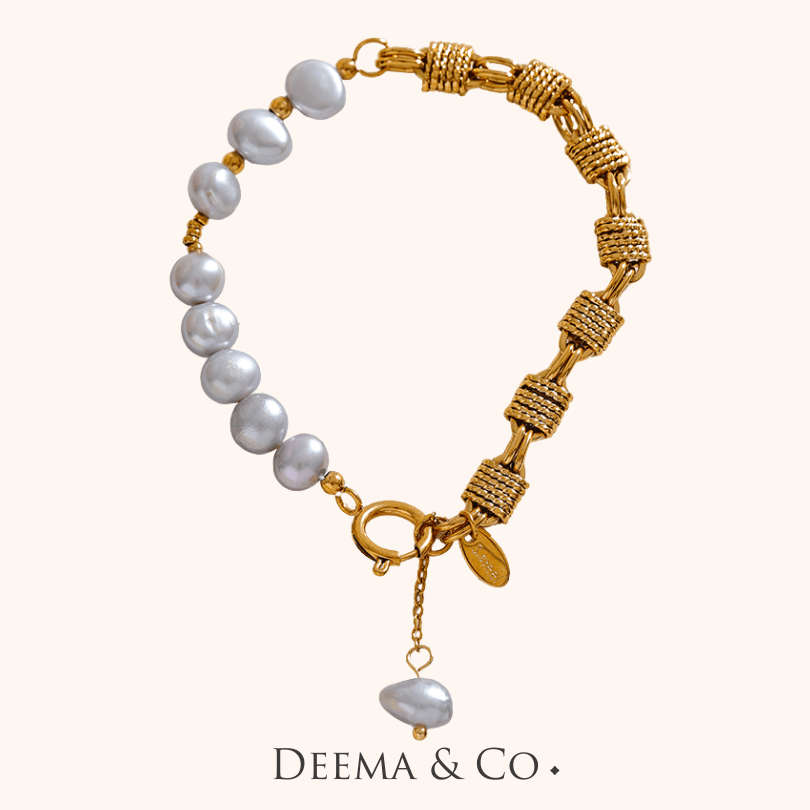 greay pearl with rope corde intricated design bracelet - waterproof statement bracelet