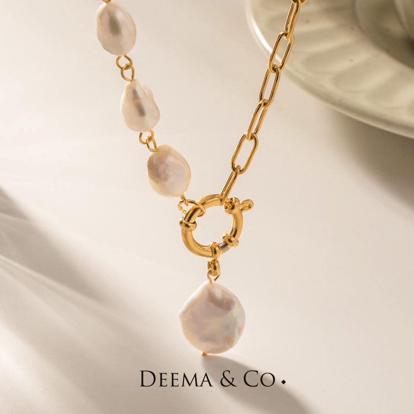 Mette Pearl Sailor Clasp Link Chain Necklace - Flatlay