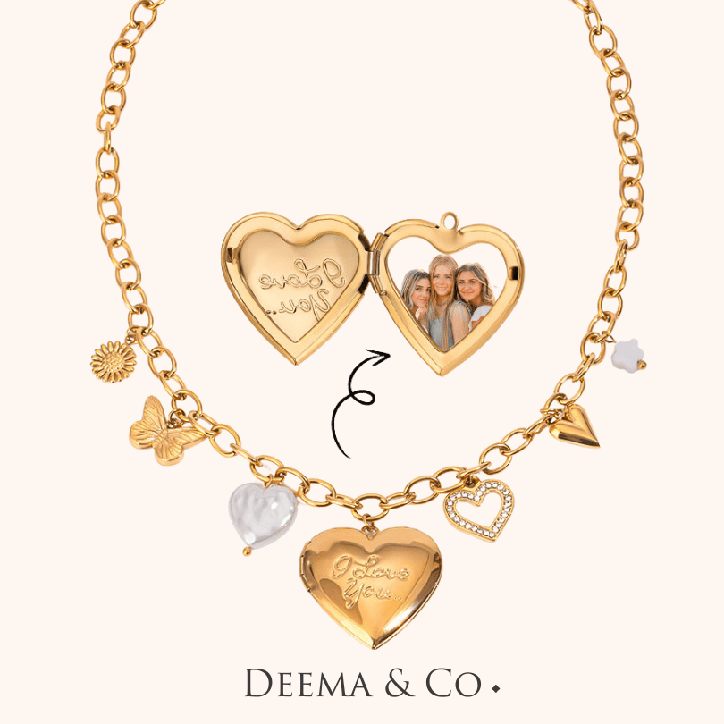 waterproof heart locket for memories keepsake - 18K yellow gold plated on stainless steel, tarnish free, hypoallergenic suitable for sensitive skin