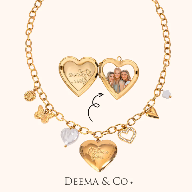waterproof heart locket for memories keepsake - 18K yellow gold plated on stainless steel, tarnish free, hypoallergenic suitable for sensitive skin