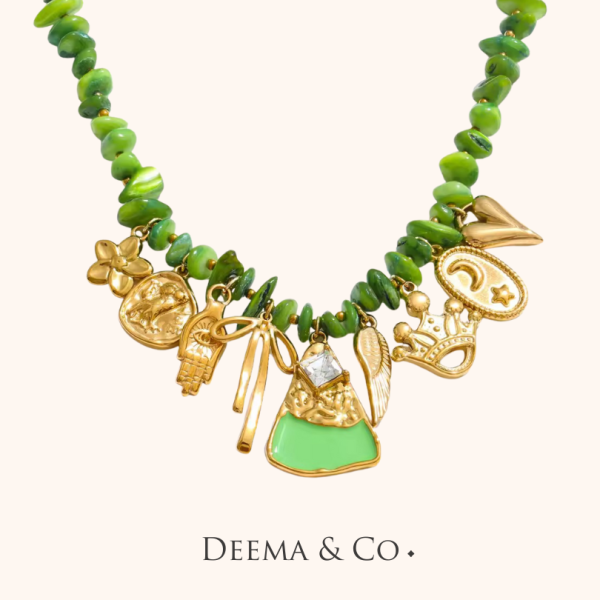 Maat Green Shell Egyptian Charms Necklace - Main